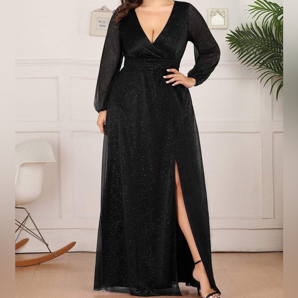 🫶🏼EVER PRETTY🫶🏼 WOMENS SEXY LONG V-NECK SHINY EVENING DRESS